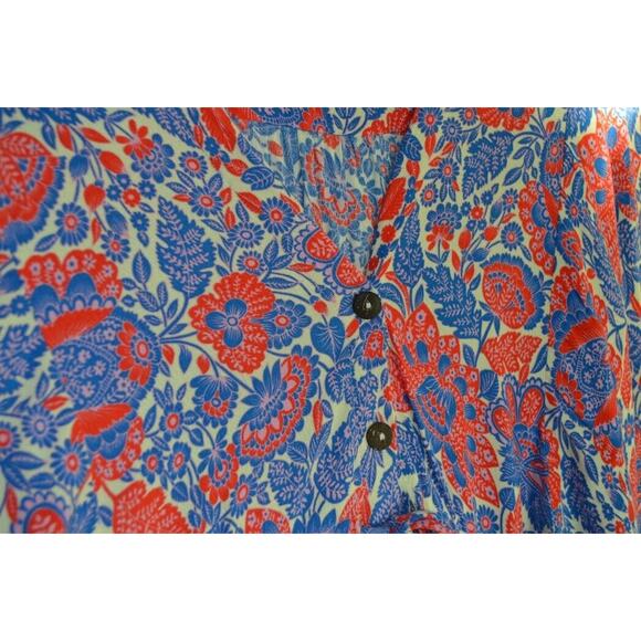 Karlie Floral Top Blouse Shirt Loose Kimono SS Large Button Front Drawstring - Picture 8 of 13